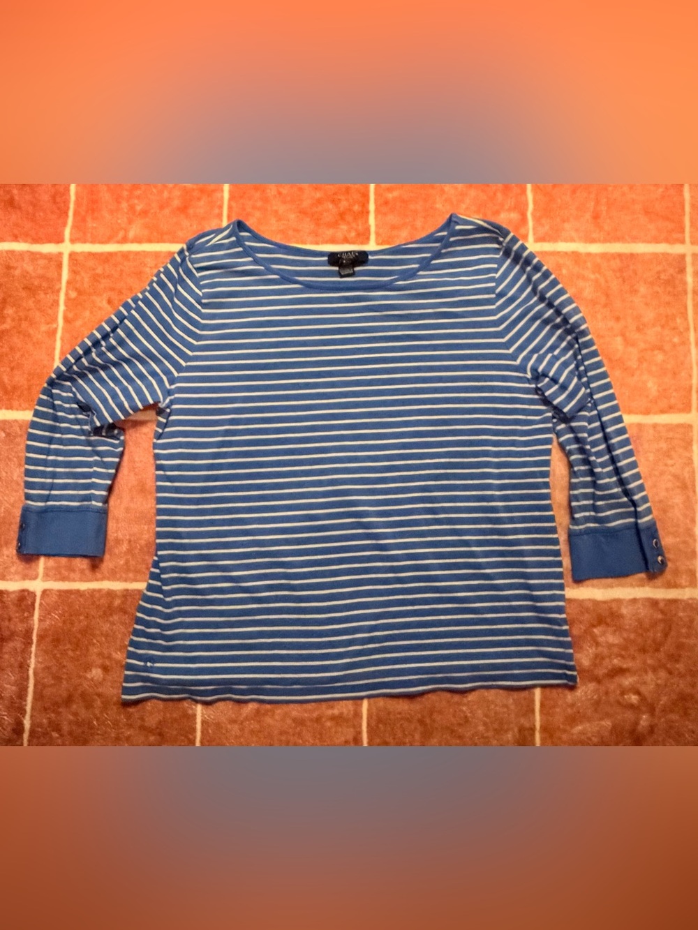 Chaps Blue and White Striped Long Sleeve Tee